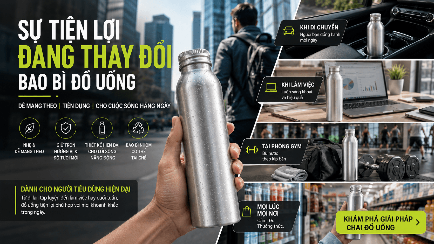 Chai nhôm thực phẩm cho đồ uống tiện lợi hiện đại 