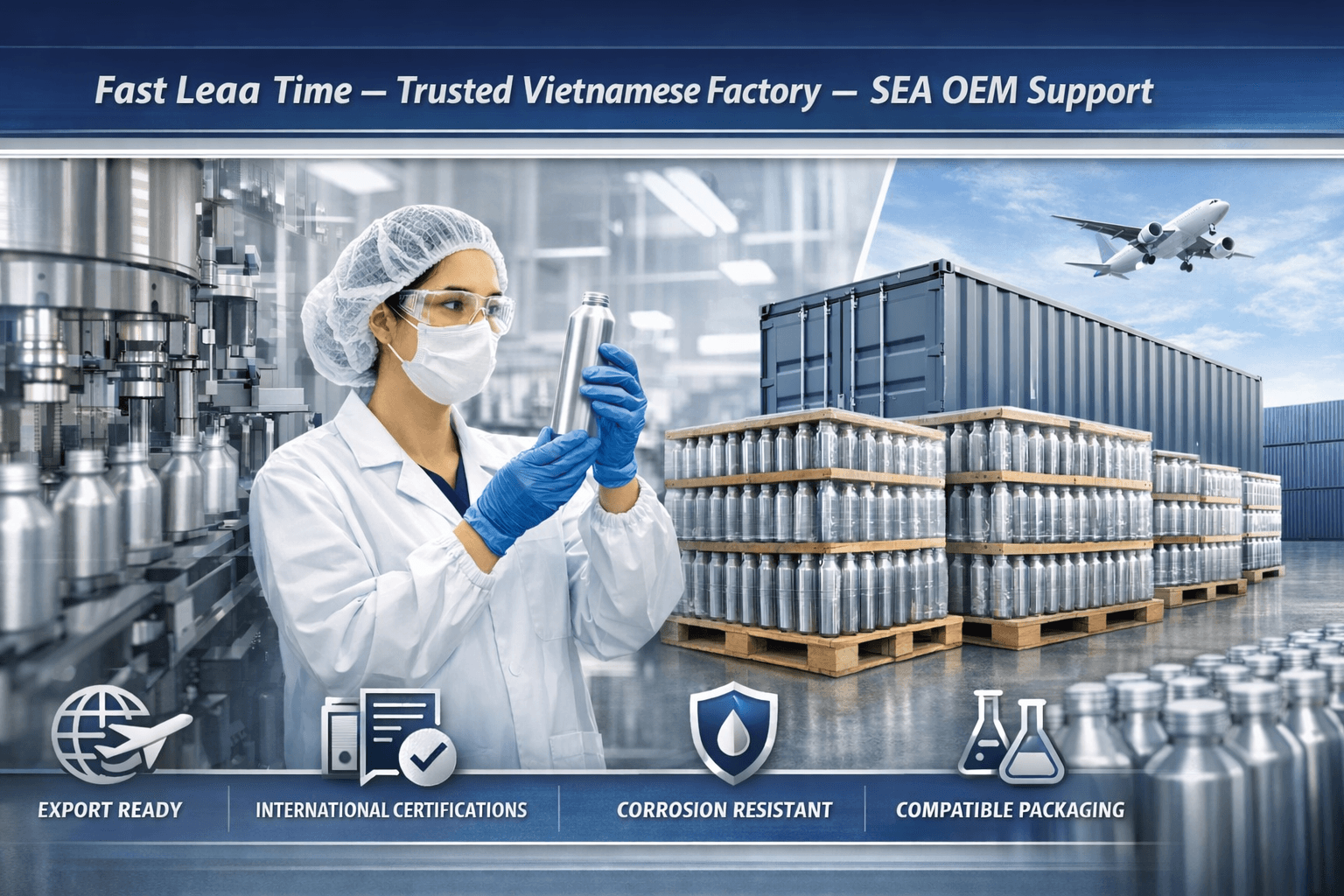 Nhà máy Việt Nam – năng lực, chứng nhận, xuất khẩu: Chống ăn mòn & tương thích công thức